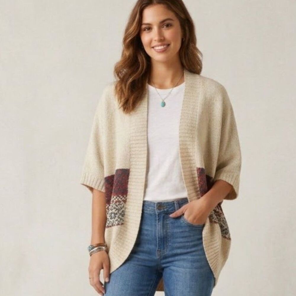 Hem & Thread Boho Southwestern Aztec Pattern Open-Front Knit Bolero Cardigan Swe